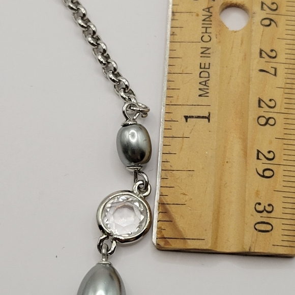 Talbots double strand silver heavy oval bead necklace bezel set clear rhinestone - Picture 9 of 11